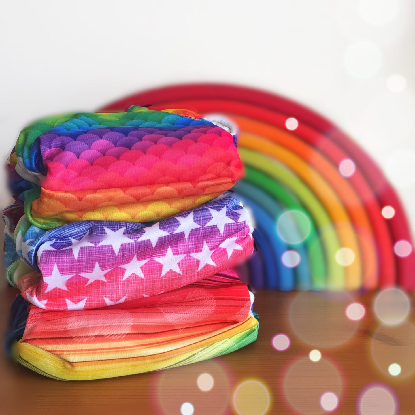 Reusable cloth nappies rainbow colours